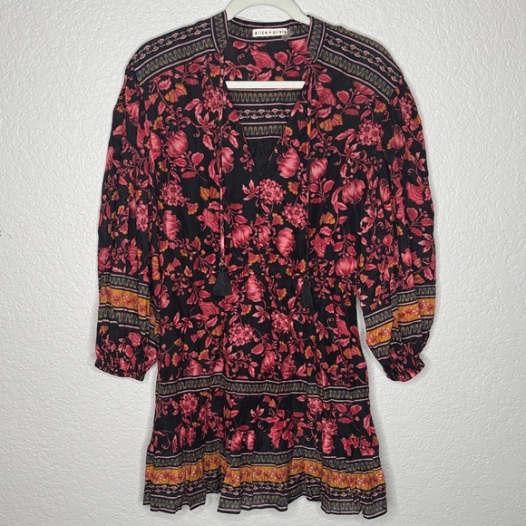 Alice + Olivia Sedona Mandarin Tunic Mini Dress Size 6 Cotton Silk Blend Boho - Picture 2 of 7